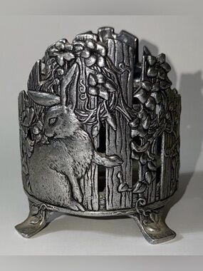 Carson Pewter Candle Holder With Rabbit Flowers 1997 Yankee Candle Spring Easter